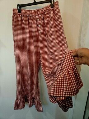 BOHO Red Gingham Ruffle Hem  Pants Large